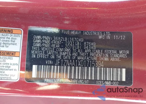 2013 Scion Fr-S из США, поврежденный, VIN JF1ZNAA1XD1715394